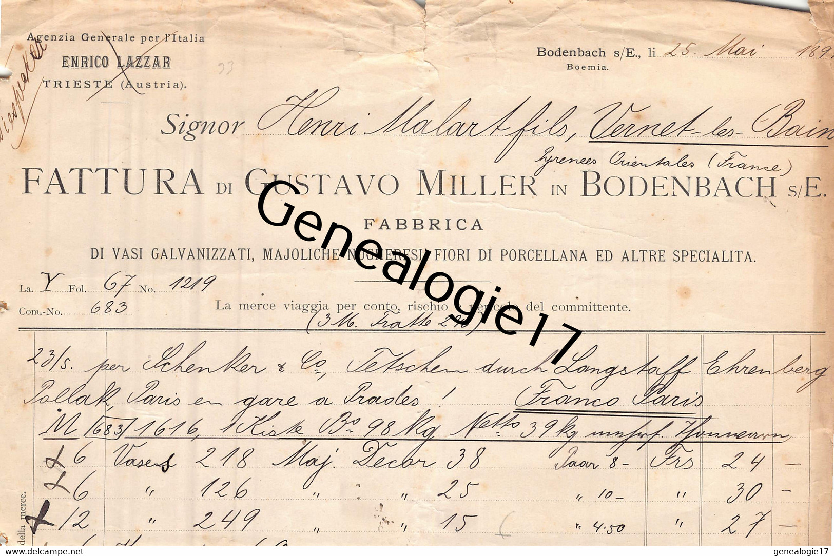 96 2938 ALLEMAGNE DEUTSCH BODENBACH 1891 Et AUSTRALIA TRIESTE Mrs GUSTAVO MILLER Et ENRICO LAZZAR Australie (abimee) - Sonstige & Ohne Zuordnung