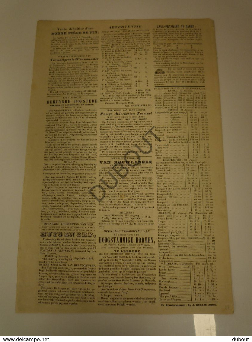 Gazet Van DENDERMONDE 4 September 1842 - Druk Ducaju Zoon - 4Pagina's (N705) - Informaciones Generales