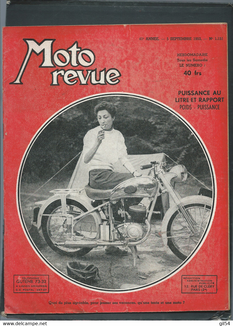 Moto Revue - N° 1151 - 5/09/1953 - Puissance Au Litre Et Rapport Poids - Puissance   - Moto30 - Motorfietsen