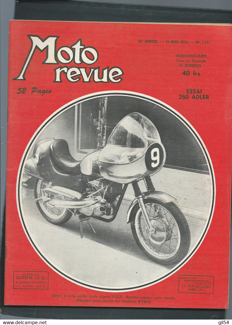 Moto Revue - 42 Année  - N°  1187 -  15/05/1954 -   Essai "250 Adler    - Moto30 - Moto