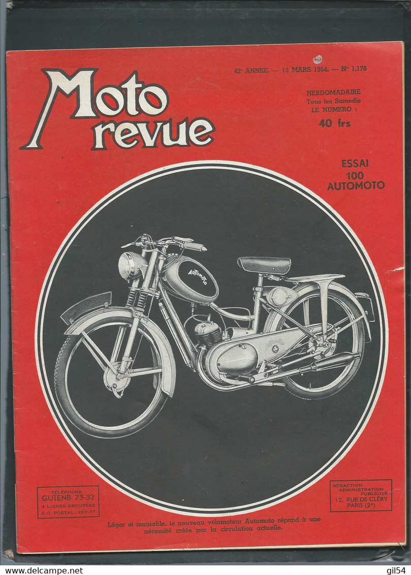 Moto Revue - 42 Année  - N°  1178 -  13/03/1954 -   ESSAI 100 AUTOMOTO   - Moto30 - Moto