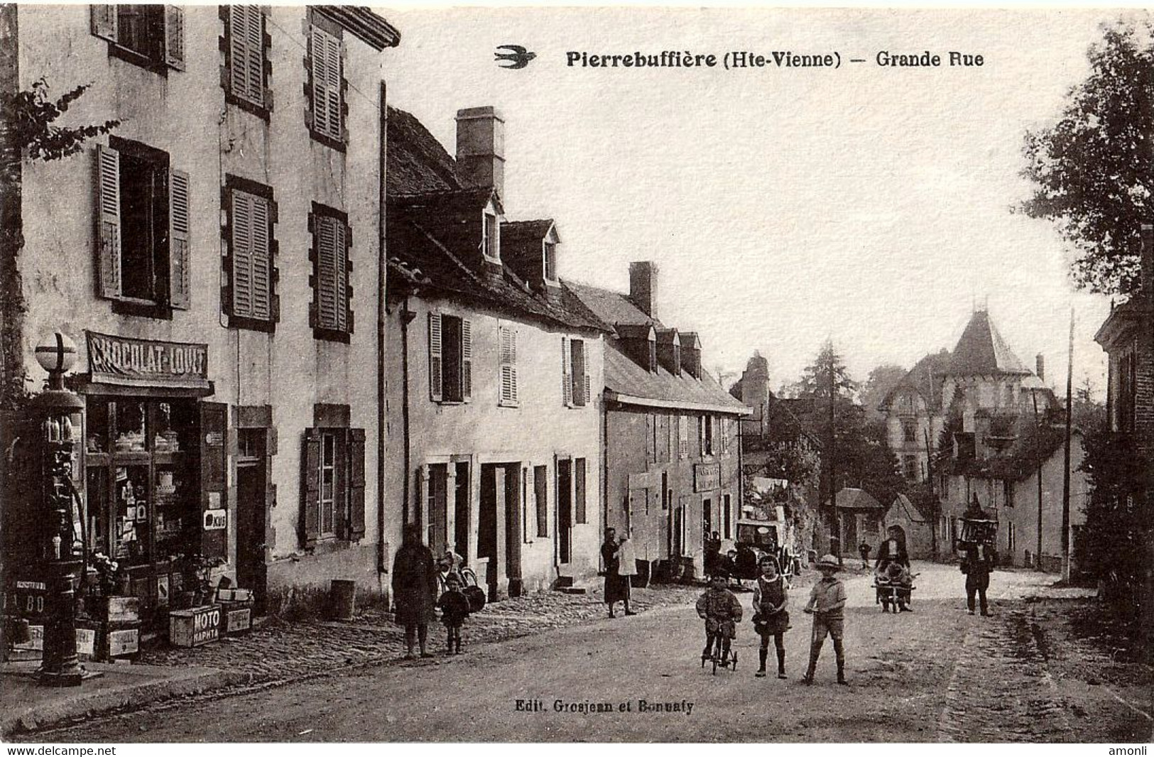 87. HAUTE-VIENNE - PIERRE-BUFFIERE. Grande Rue. Epicerie, Pompe à Essence... - Pierre Buffiere