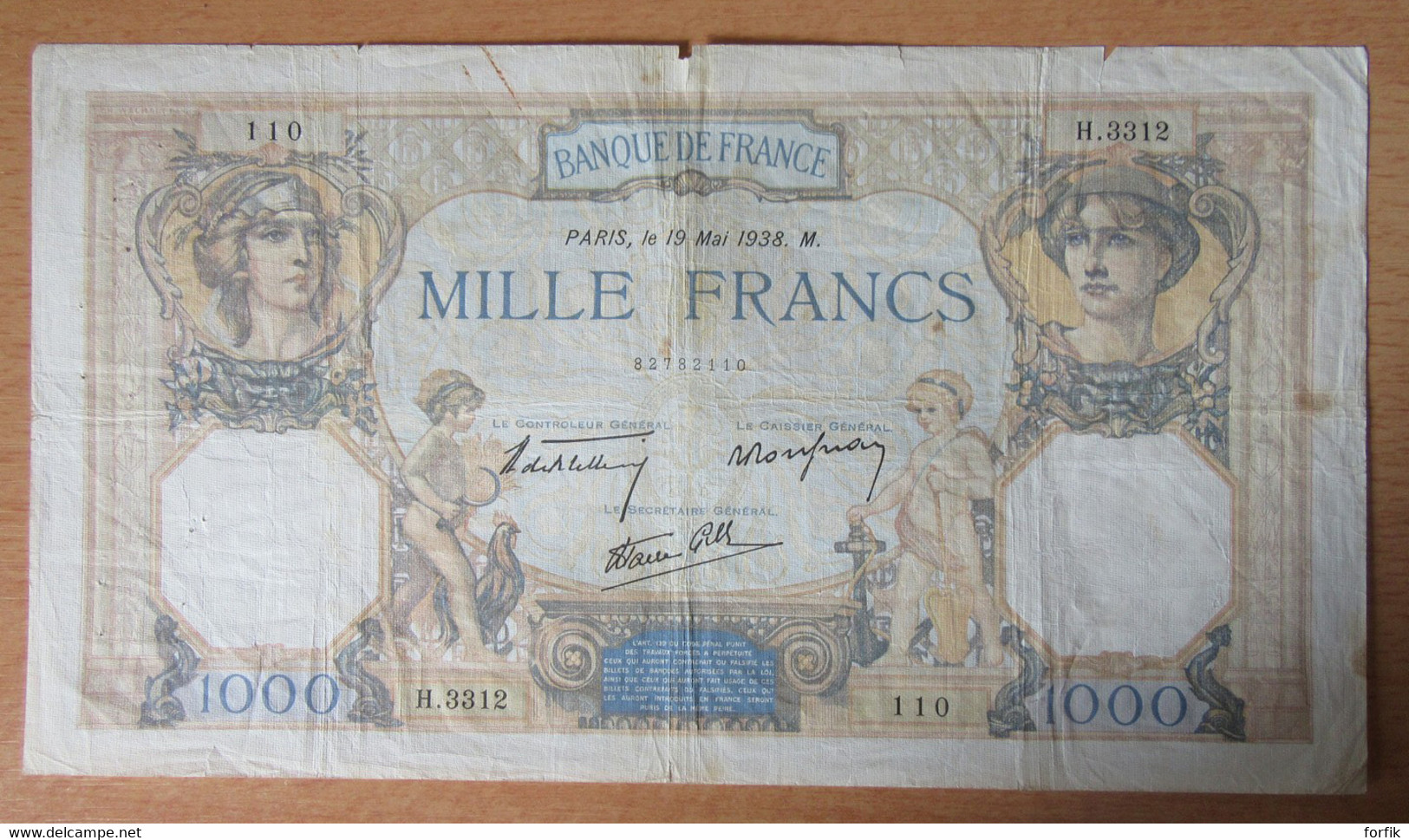 France - Billet 1000 Francs Cérès Et Mercure Du 19 Mai 1938 - H.3312 - 1 000 F 1927-1940 ''Cérès Et Mercure''