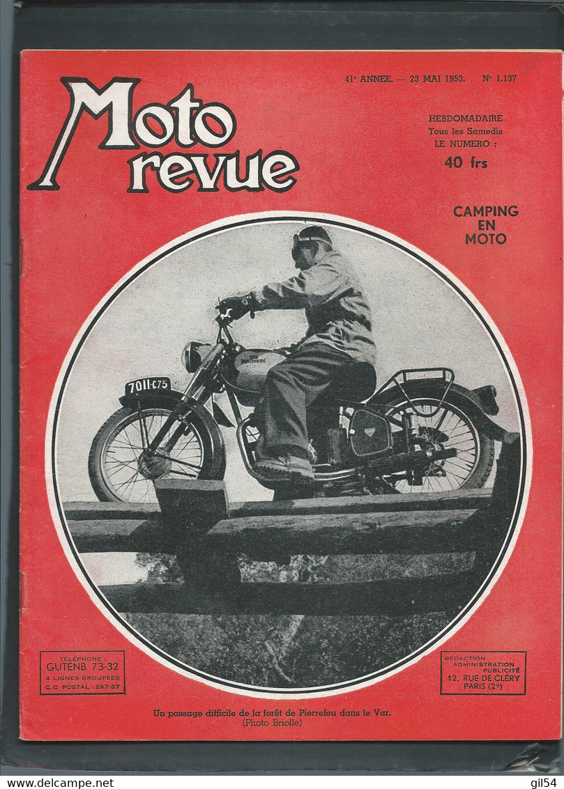 MOTO REVUE - 41è Année -23/05/1953 - N°1137   -  Camping En Moto     - Moto31 - Motorrad