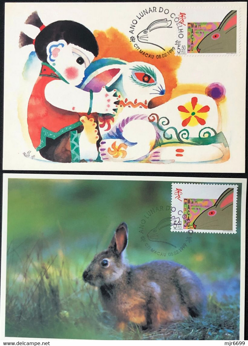 MACAU 1999 ZODIAC YEAR OF THE RABBIT MAX CARD X 2 - Tarjetas – Máxima