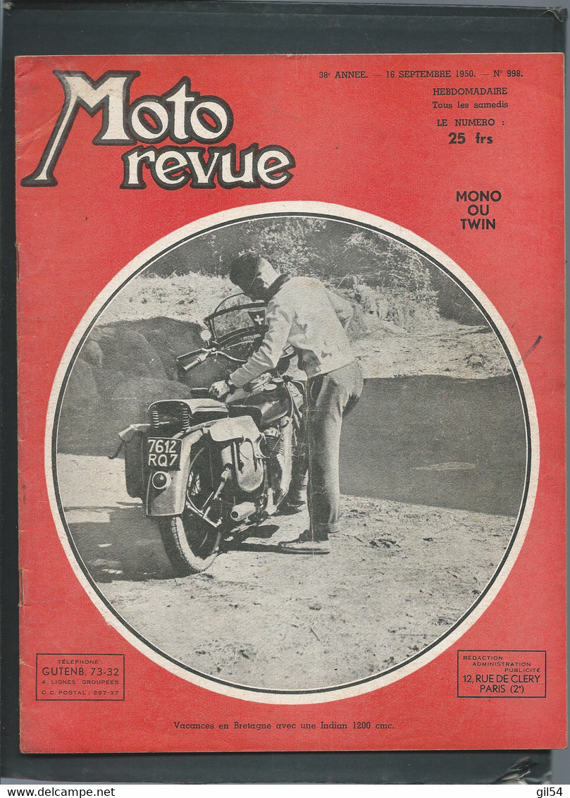 Moto Revue -  38 è Année   16/09/1950 - N° 998   -  Mono Ou Twin        - Moto32 - Moto