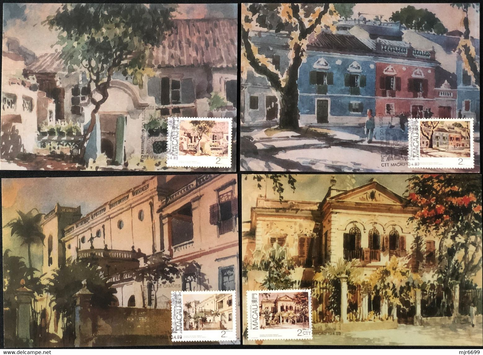 MACAU - 1989 MUSEUM PAINTINGS - WATERCOLORS  MAX CARDS SET OF 4, TONING ON BACK - Maximumkarten