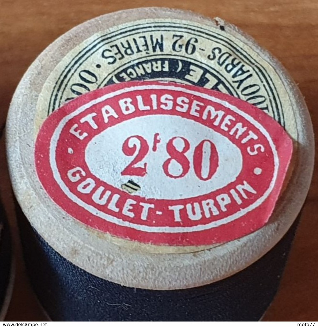 Lot 5 ROULEAUX bois anciens de FIL à Coudre Couture Couturière Mercerie PARIS - étiquette prix GOULET TURPIN - vers 1950