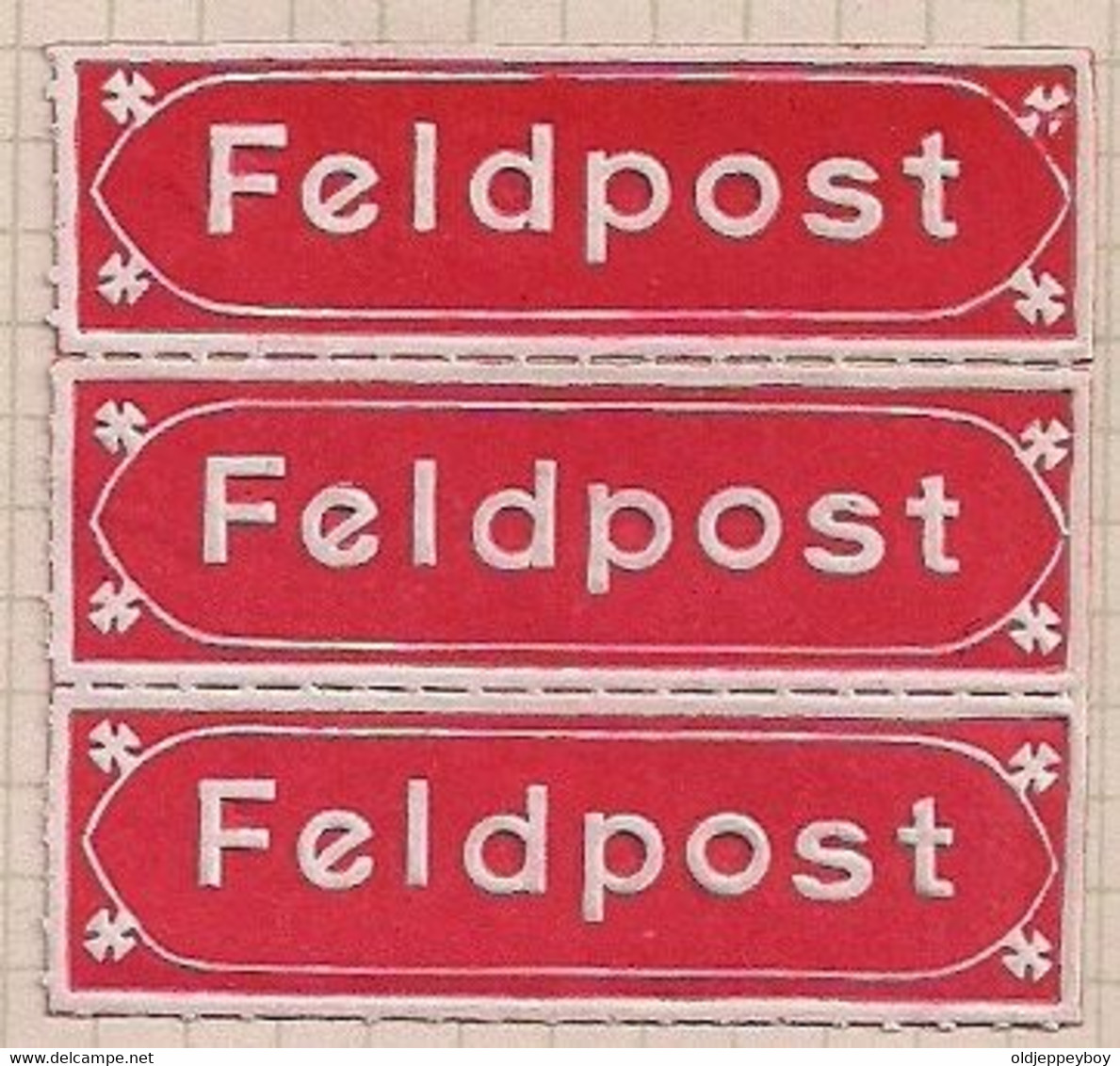 WW1 ERA Germany RED `FELDPOST` Label Vignette CINDERELLA  Poster Stamp BLOCK OF 3 - Erinnophilie