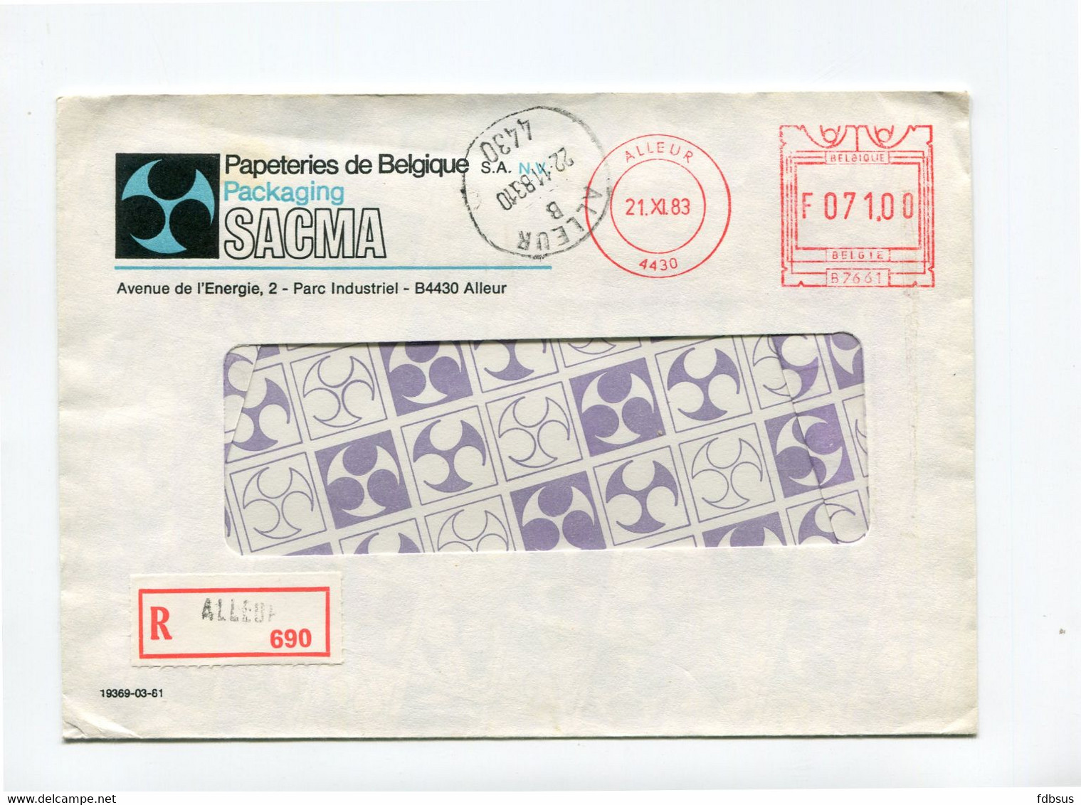 1983 R-enveloppe De SACMA Papeteries  ALLEUR B - Rode Frankeer Stempel 71 Fr - 1980-99