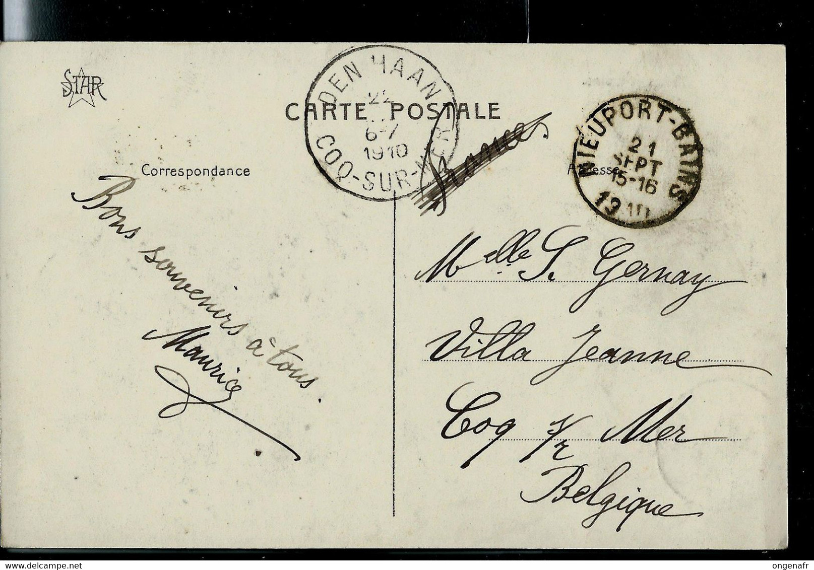 CP (Nieuport-Bains: Les Dunes) Obl. NIEUPORT-BAINS 21/09/1910 - Correo Rural