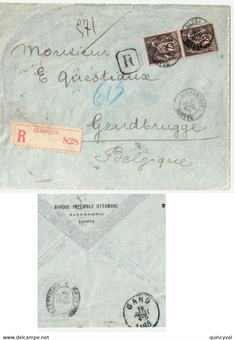 ALEXANDRIE Egypte Lettre Recommandée Banque Impériale Ottomane Dest Gant Bruxelles Belgique Etiquette Exp 25c Sage Yv 97 - 1877-1920: Semi Modern Period