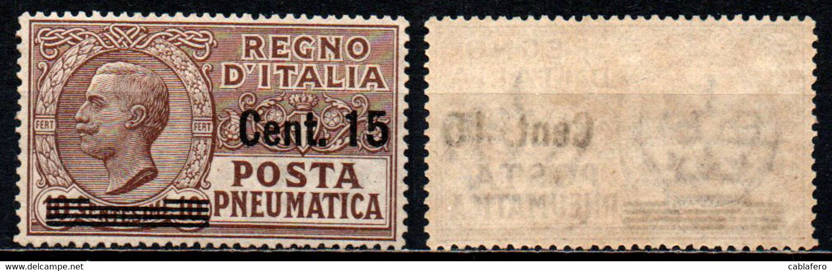 ITALIA REGNO - 1924 - EFFIGIE DI VITTORIO EMANUELE III - SOPRASTAMPA DA 15 CENT. SU 10 CENT. - MNH - Pneumatic Mail