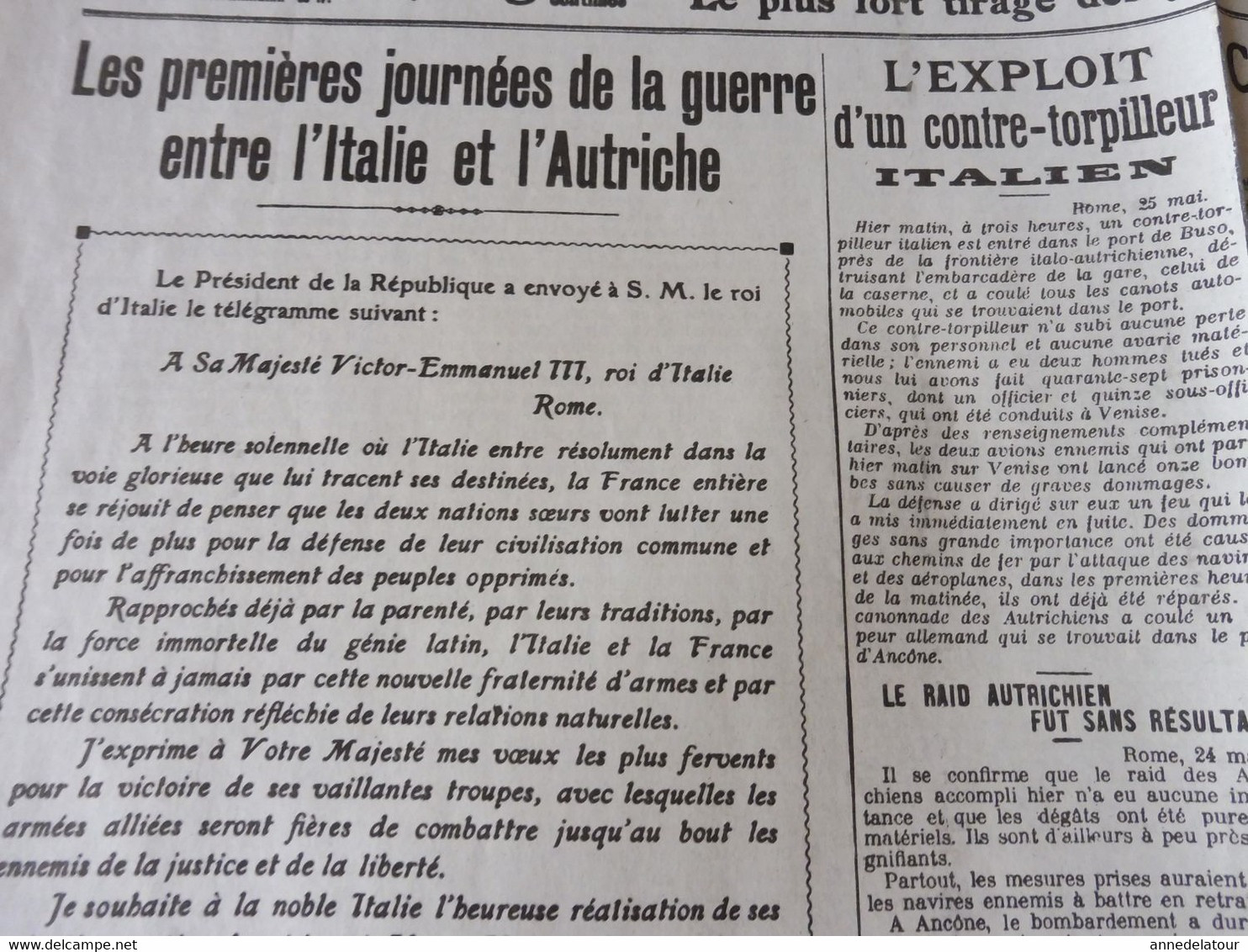 1915 LE PETIT PARISIEN : L'exploit D'un Contre-torpilleur Italien , Défaite Des Turcs à Gallipoli, Etc - Le Petit Parisien