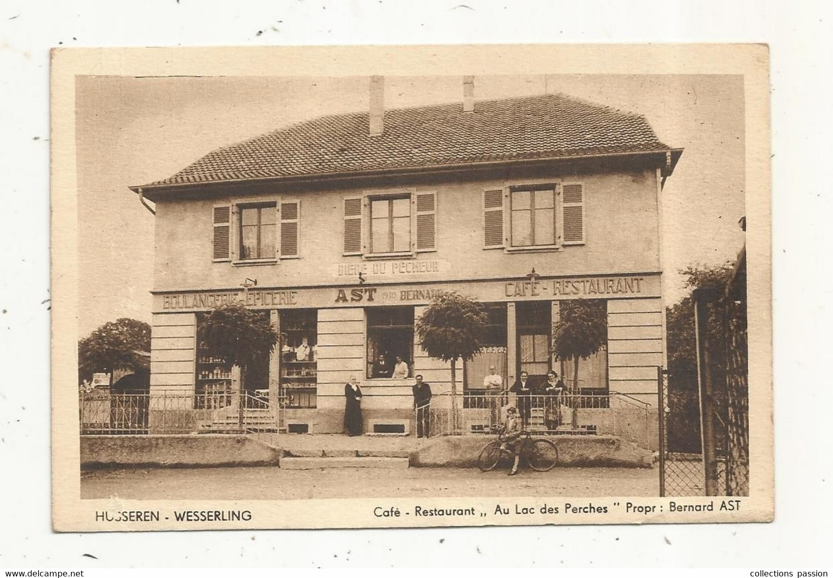 Cp , Commerce, Café ,restaurant AU LAC DES PERCHES ,68 ,Husseren-Wesserling ,bière Du Pêcheur,épicerie, Vierge - Cafés