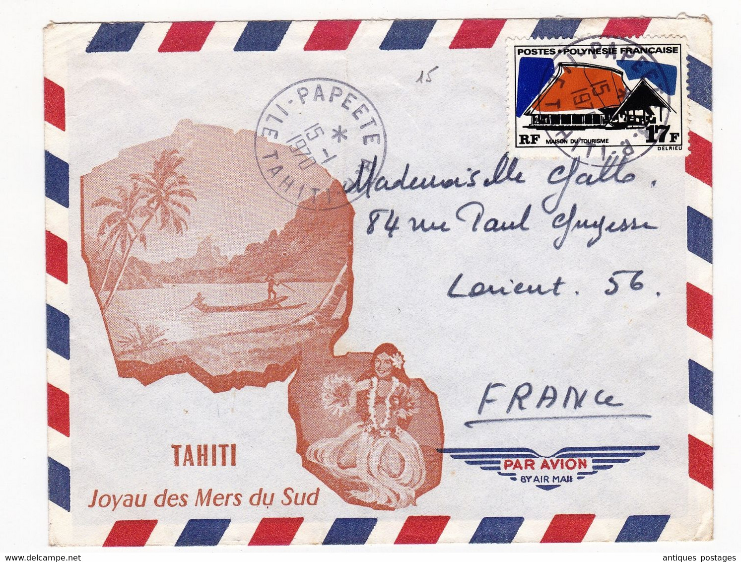 Lettre Papeete 1970 Tahiti Joyau Des Mers Du Sud Polynésie Française Lorient Morbihan Secteur Postal 91381 - Tahití