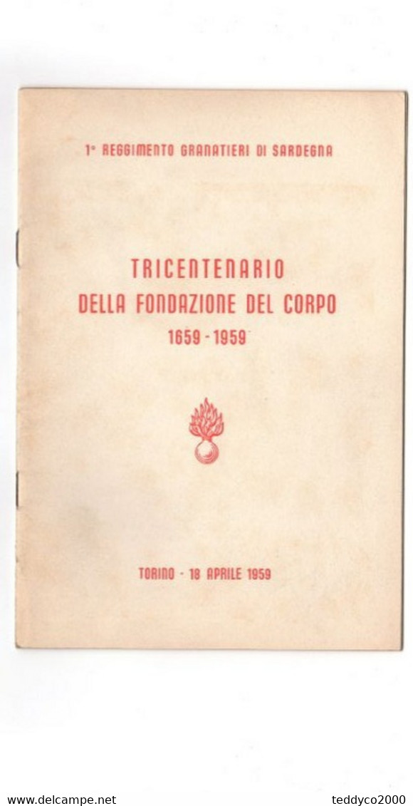 1 REGGIMENTO GRANATIERI DI SARDEGNA TRICENTENARIO 1959 (opuscolo 20 Pag.) - Autres & Non Classés