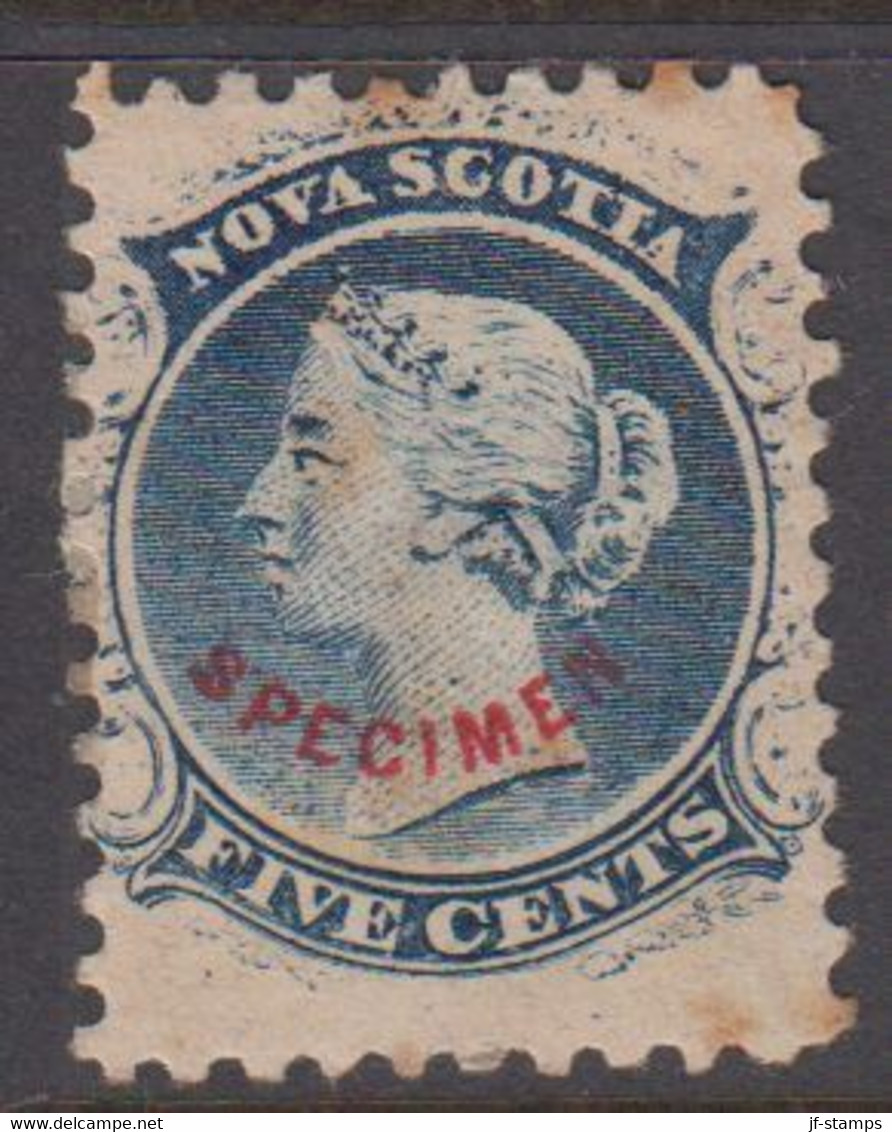 1860-1863. NOVA SCOTIA VICTORIA FIVE CENTS With Red Overprint SPECIMEN Fake Stamp. Hi... () - JF424372 - Lettres & Documents
