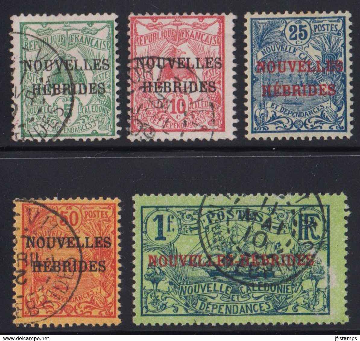 1908. NEW HEBRIDES.  NOUVELLES HEBRIDES Overprint On Stamps From NOUVELLE CALEDONIE D... (Michel 10-14) - JF424533 - Used Stamps