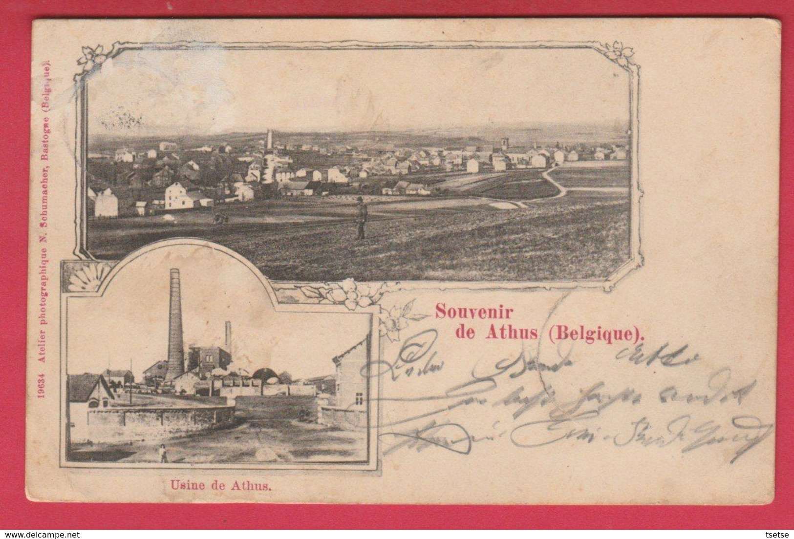 Athus - Souvenir De … - Carte 2 Vues, Dont L'Usine - 1903 ( Voir Verso ) - Aubange