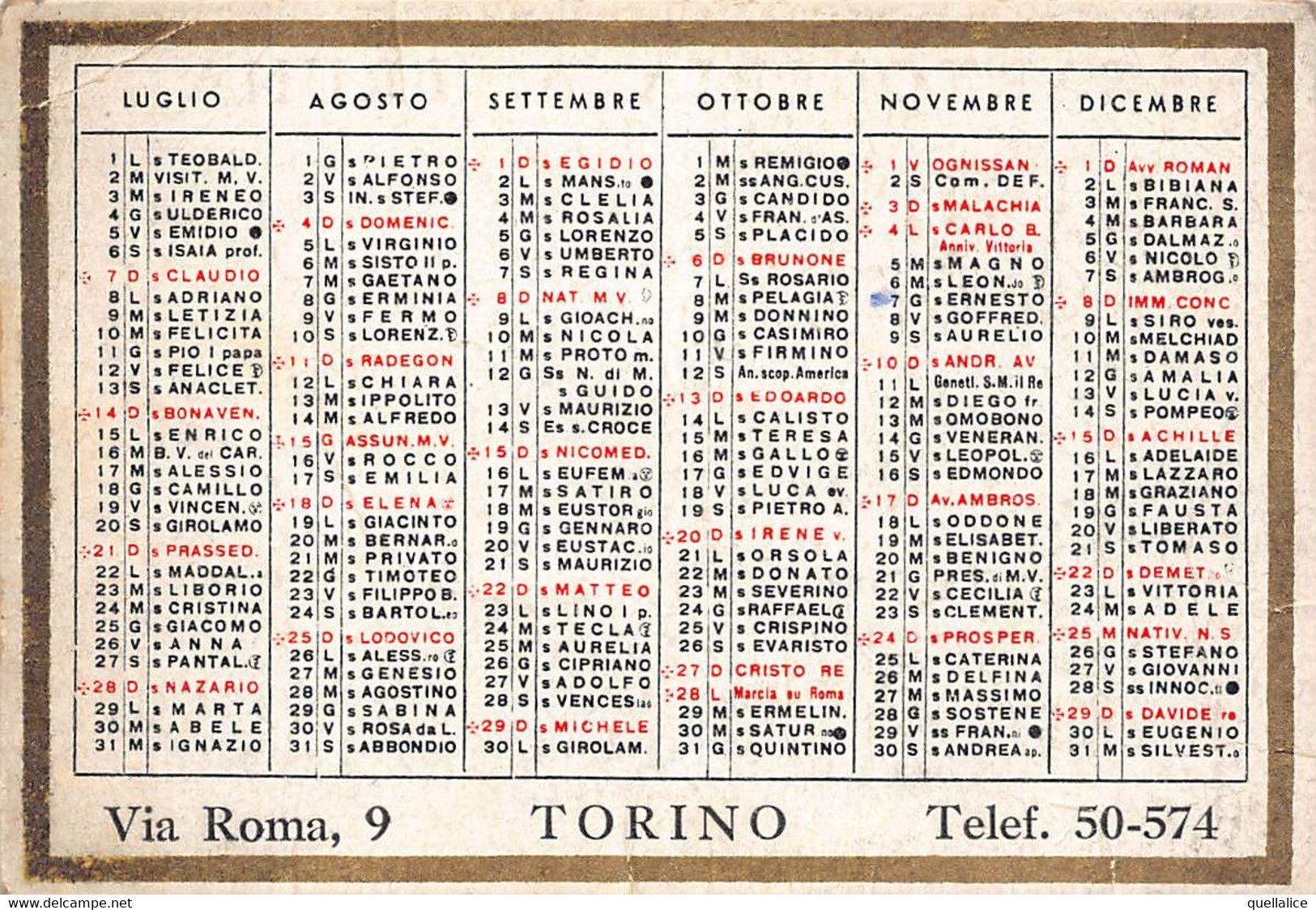 03003 "CARTOLERIA A. BRUNA - TORINO" CALENDARIETTO 1940 - Tamaño Pequeño : 1921-40