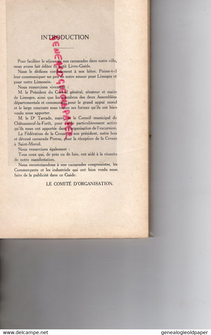 87- LIMOGES- XVIIE CONGRES NATIONAL UNION MUTILES ANCIENS COMBATTANTS GUERRE -PORCELAINE- LAPLAGNE VERNEUIL- - Limousin