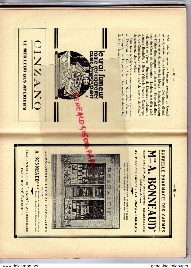 87- LIMOGES- XVIIE CONGRES NATIONAL UNION MUTILES ANCIENS COMBATTANTS GUERRE -PORCELAINE- LAPLAGNE VERNEUIL-