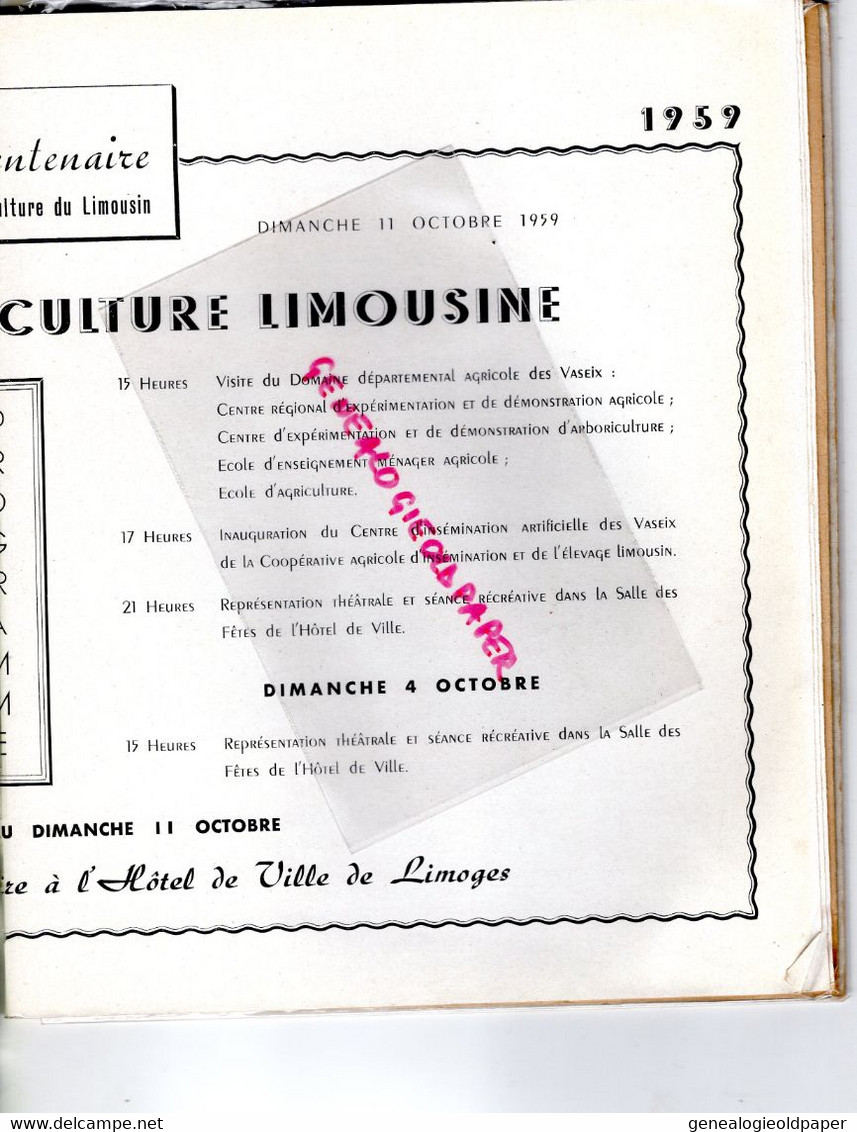 87- LIMOGES- BI CENTENAIRE SOCIETE AGRICULTURE HAUTE VIENNE-1759-1959-TURGOT-ALLUAUD-TEISSERENC DE BORT-DE SEZE-BRUCHARD
