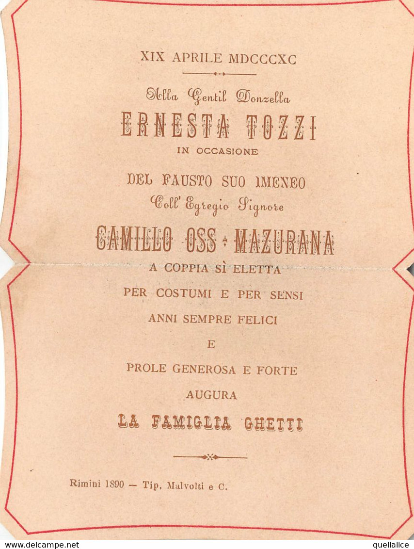 03015 "AUGURI AL MATRIMONIO DI ERNESTA TOZZI E CAMILLO MAZURANA - RIMINI"   BIGLIETTO AUGURALE ANIMATO COLOMBE 1800 - Other & Unclassified