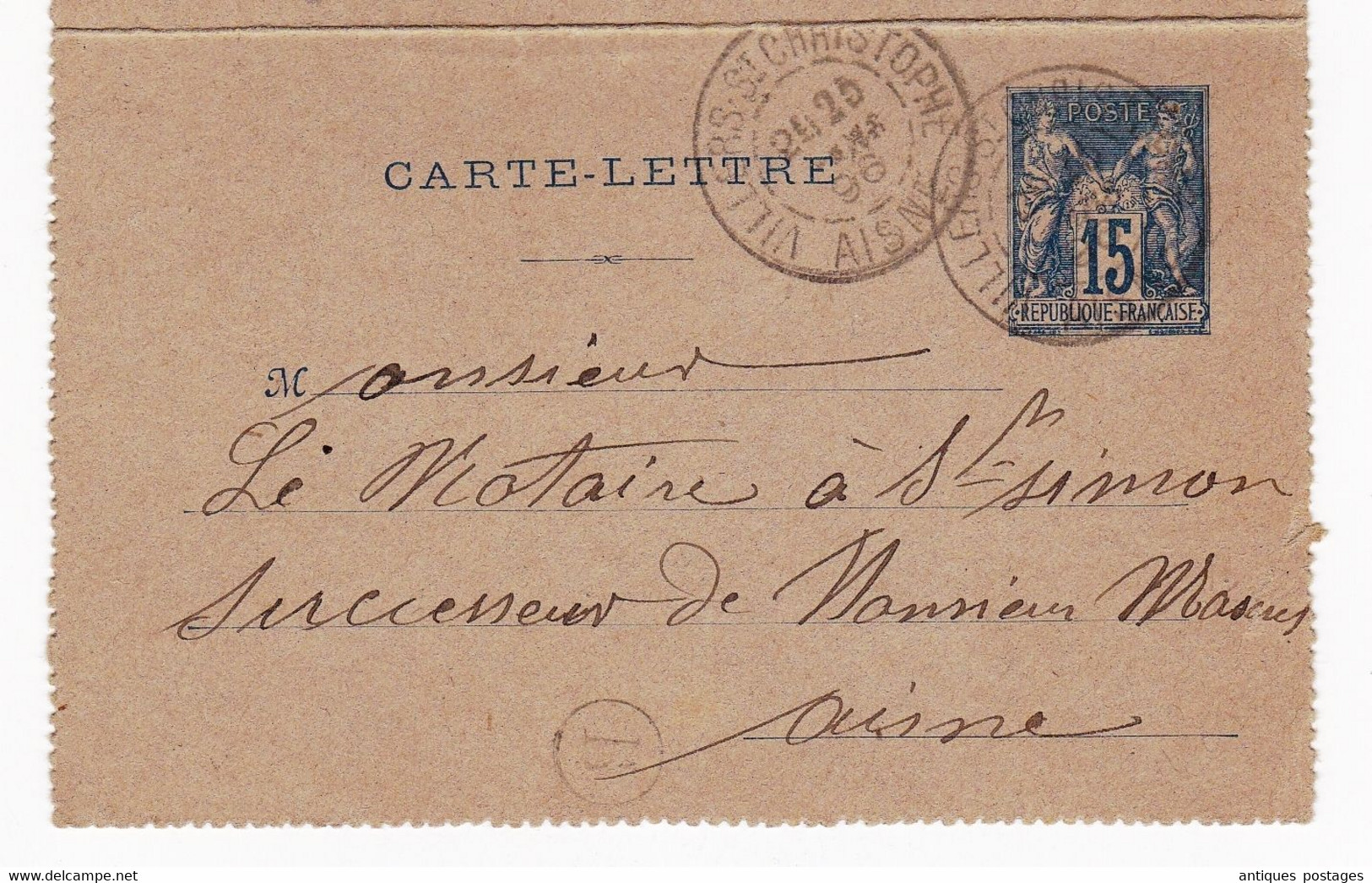 Carte Lettre Villers Saint-Christophe 1896 Aisne Saint Simon Type Sage - Letter Cards