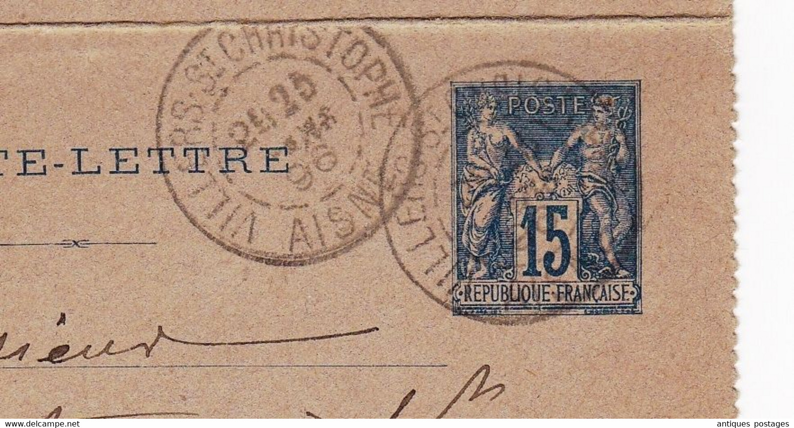 Carte Lettre Villers Saint-Christophe 1896 Aisne Saint Simon Type Sage - Cartoline-lettere