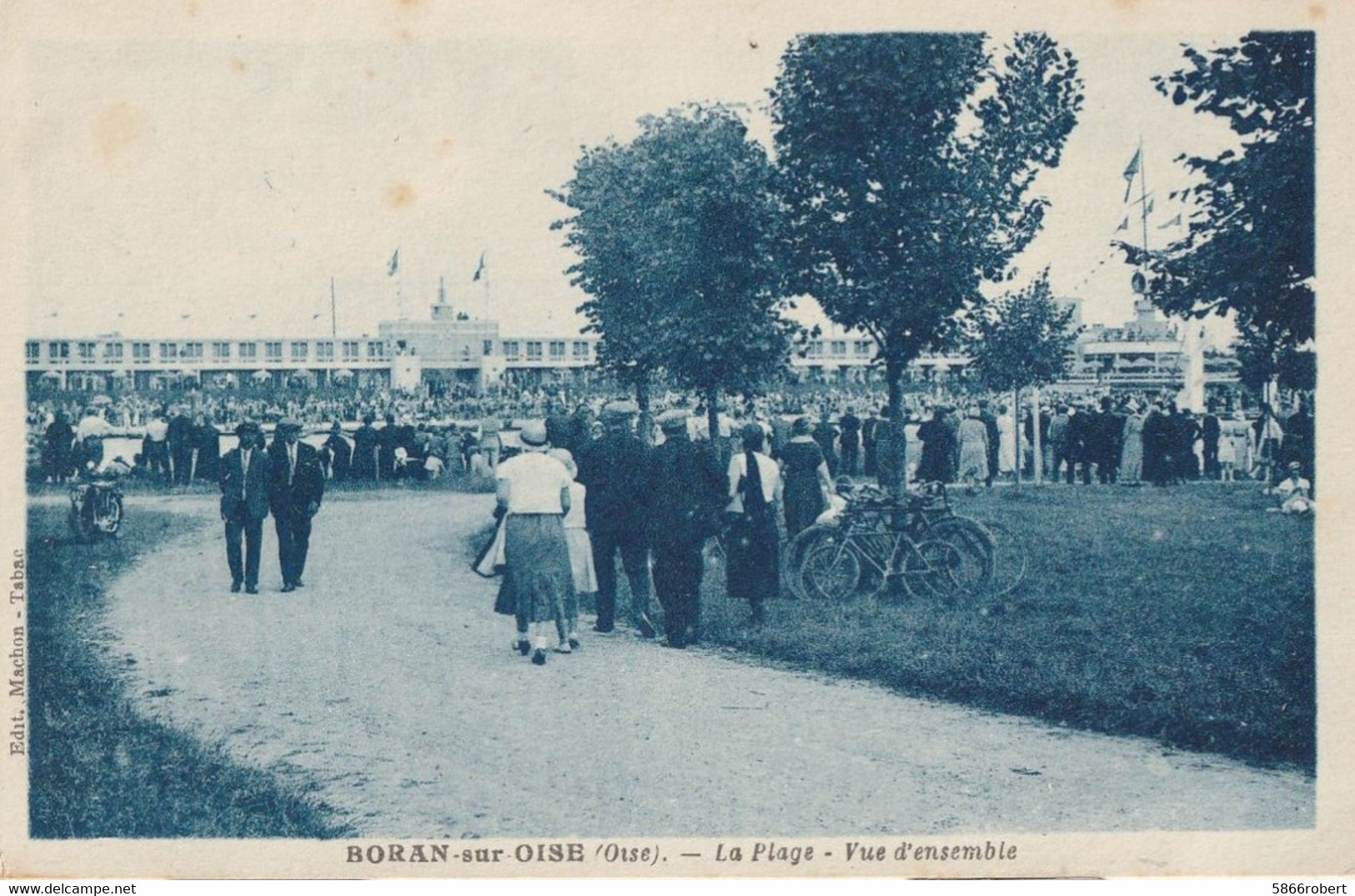 CARTE POSTALE ORIGINALE ANCIENNE : BORAN SUR OISE LA PLAGE VUE D'ENSEMBLE ANIMEE OISE (60) - Boran-sur-Oise