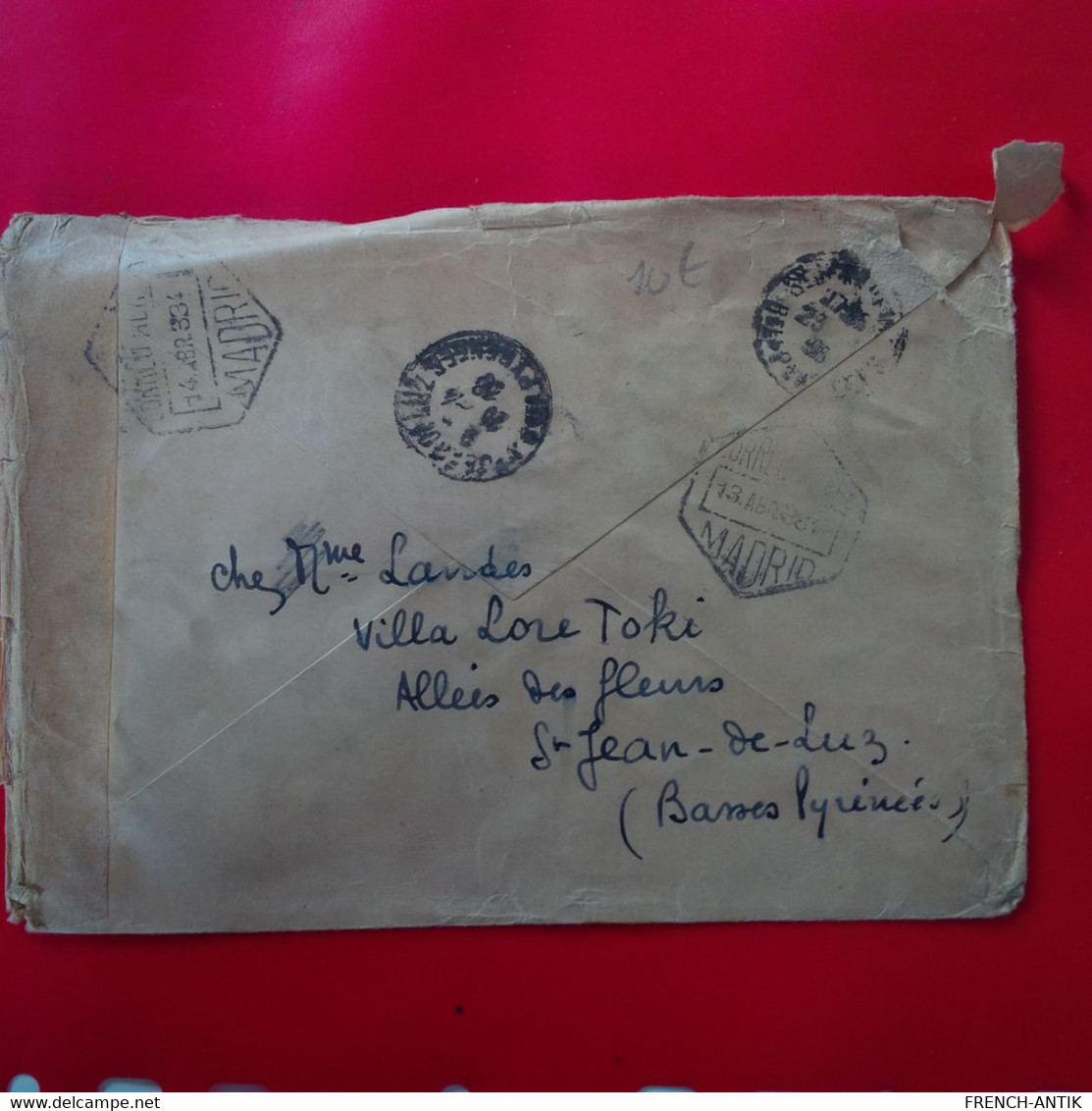 LETTRE BARCELONA PAR AVION POUR ST JEAN DE LUZ 1938 CENSURA - Lettres & Documents