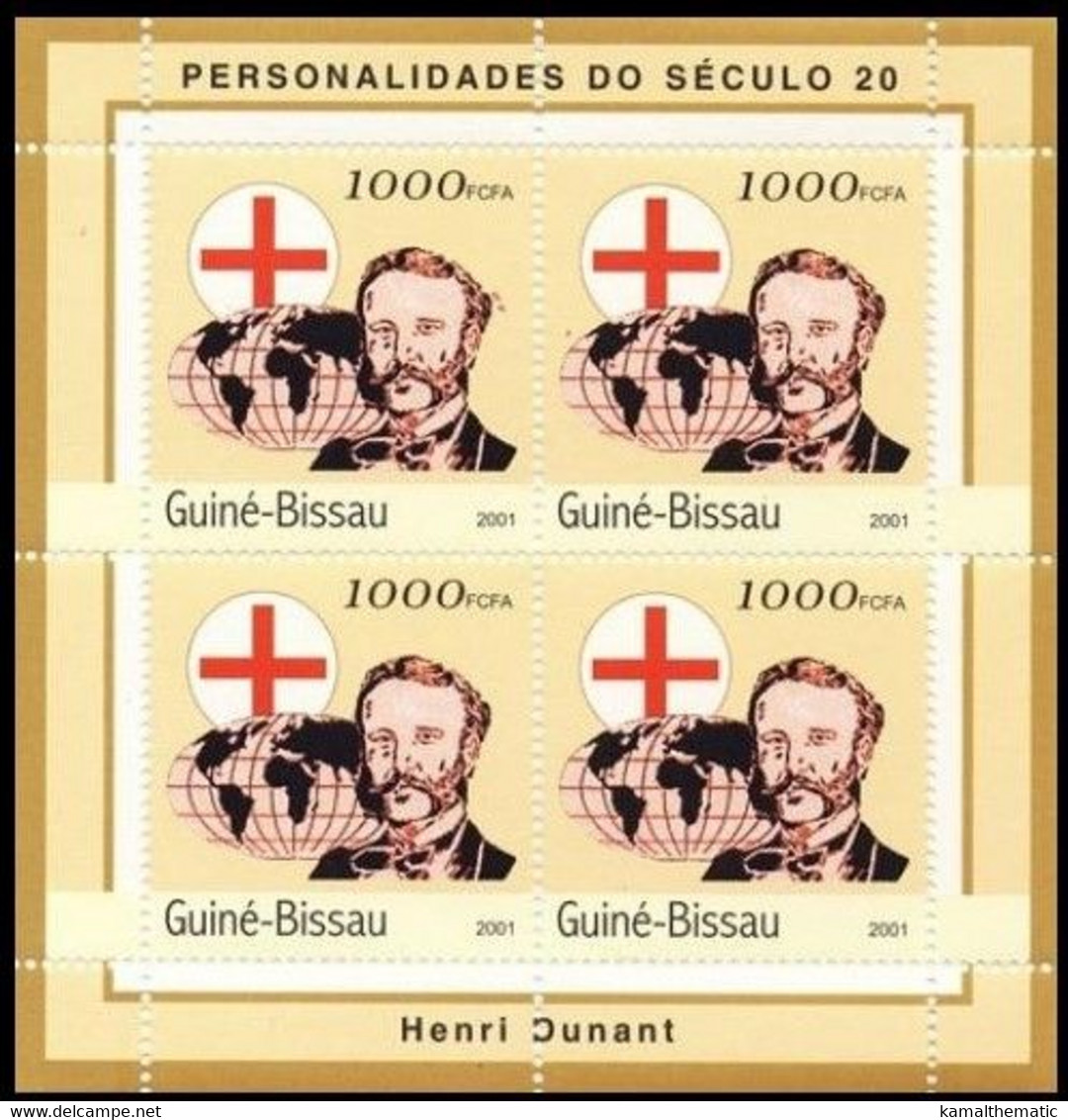 Guinea Bissau 2001 MNH 4v SS, Red Cross, Henri Dunant, Globe, Nobel Peace - Henry Dunant