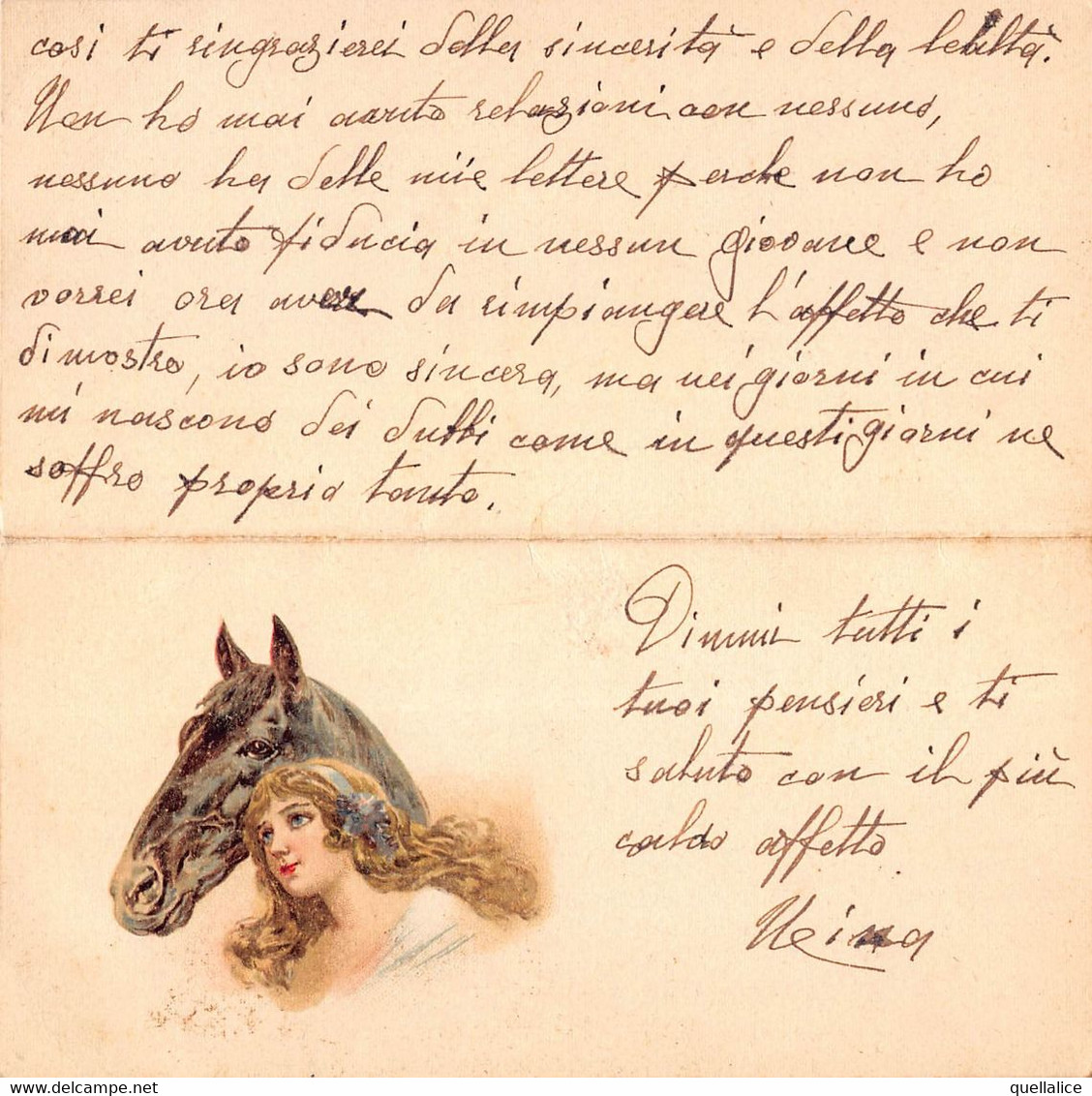 03031 "RAGAZZA CON CAVALLO - BIGLIETTO AUGURALE SU CARTONCINO" CROMO - Autres & Non Classés