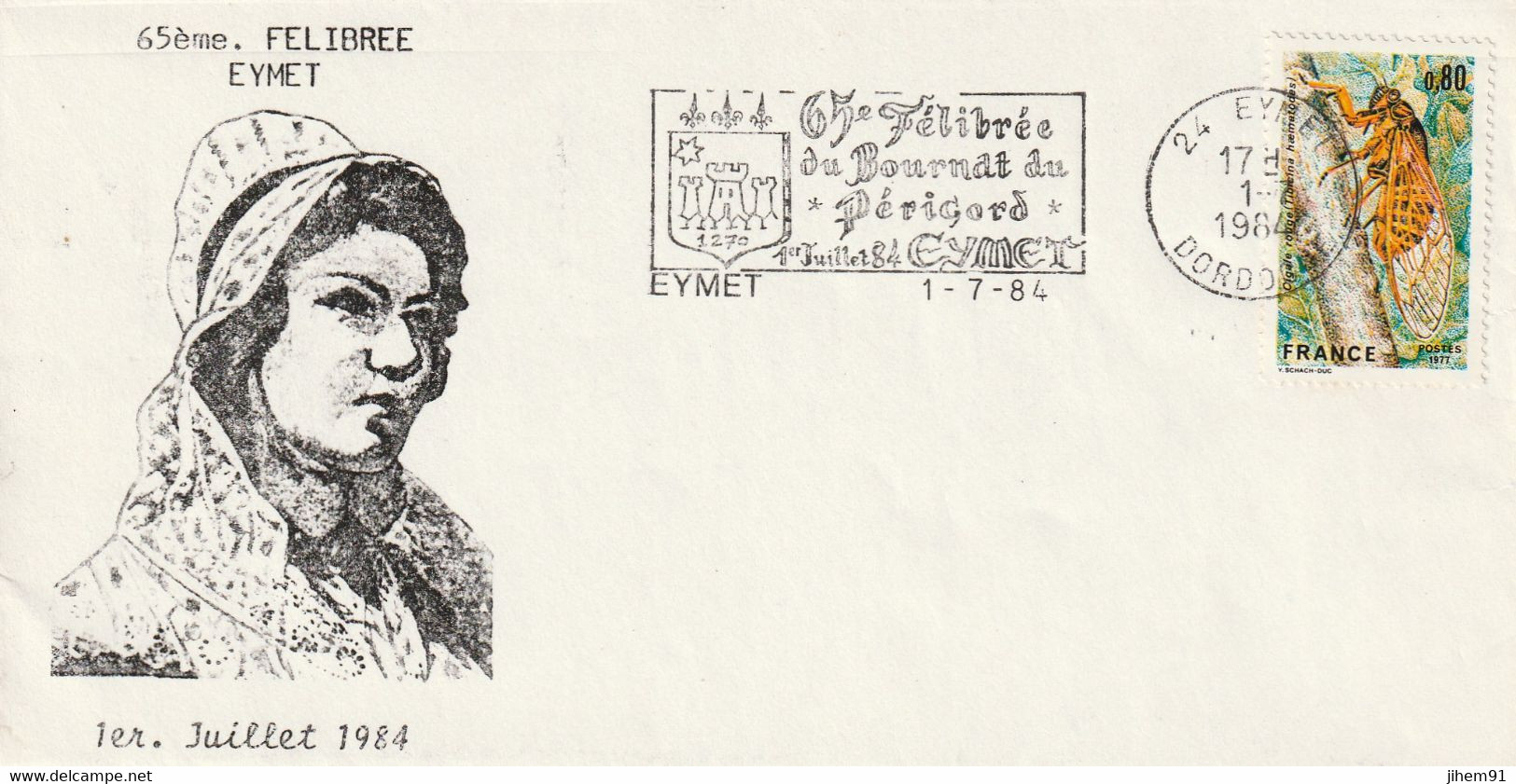 Env. De "Eymet - 24, Dordogne" Du 01-07-1984, "65e Félibrée Du Bournat Du Périgord" Sur YT 1946 - Maschinenstempel (Werbestempel)