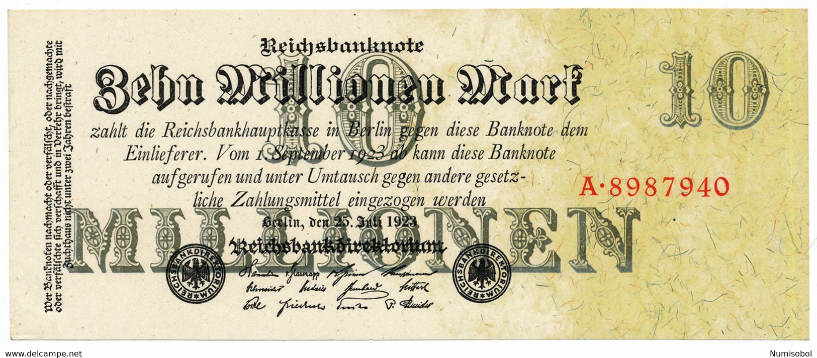 GERMANY, DEUTSCHLAND - 10 Millionen Mark 25.7.1923. P96, Ro95, UNC (D127) - 10 Mio. Mark