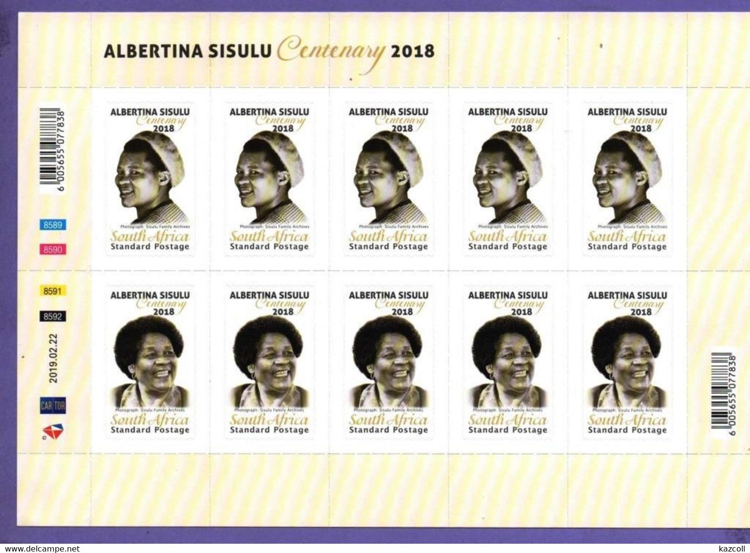 South Africa  2019 (2018). Albertina Sisulu. Fighter Against Apartheid. Famous People.  MNH - Ungebraucht