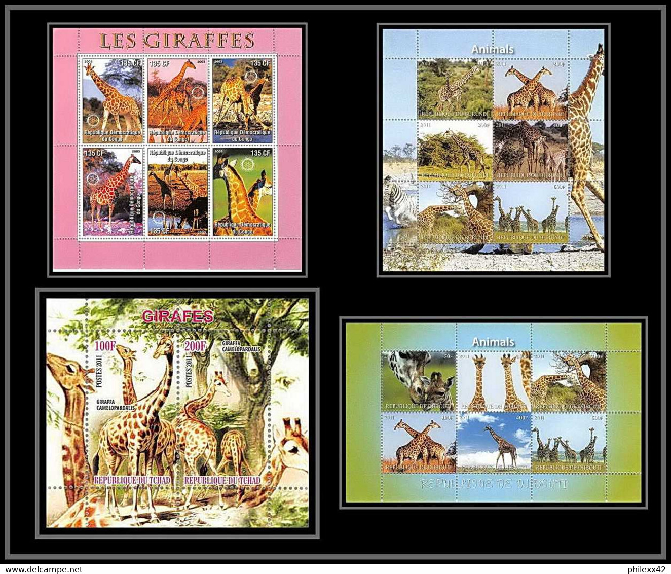 2037a/ DISCOUNT Lot De 4 Blocs Différents Girafe Giraffe Animals Neuf ** MNH Tirage Privé Vignette Animals Animaux - Giraffen