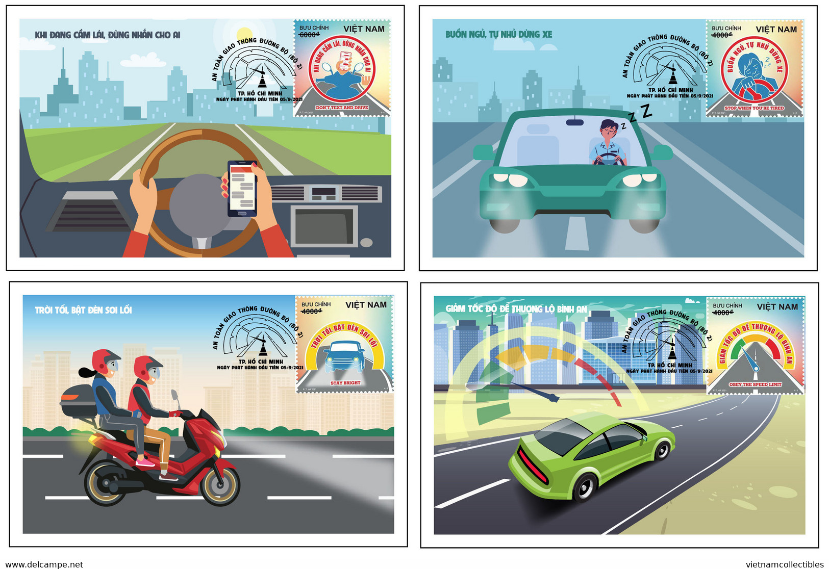 Full Set Of 4 Vietnam Viet Nam Maxi Cards Issued On Sep 5, 2021: Traffic Safety / Health Care / Motorbile / Car (Ms1147) - Vietnam