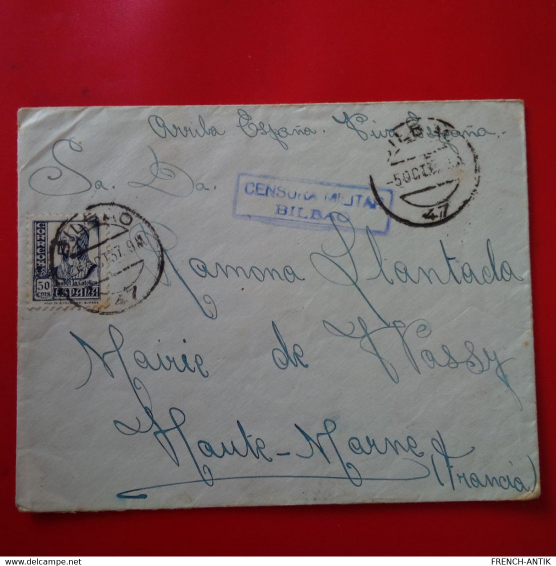 LETTRE BILBAO POUR WASSY HAUTE MARNE CENSURA 1937 - Lettres & Documents