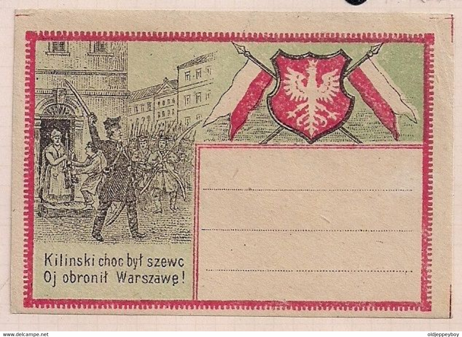 WW1 ERA CINDERELLA - VIGNETTE- POLAND "KILINSKI DEFENDED WARSAW" "KILINSKI  OBRONIT WARSZAWE" BIG STAMP - Erinnophilie