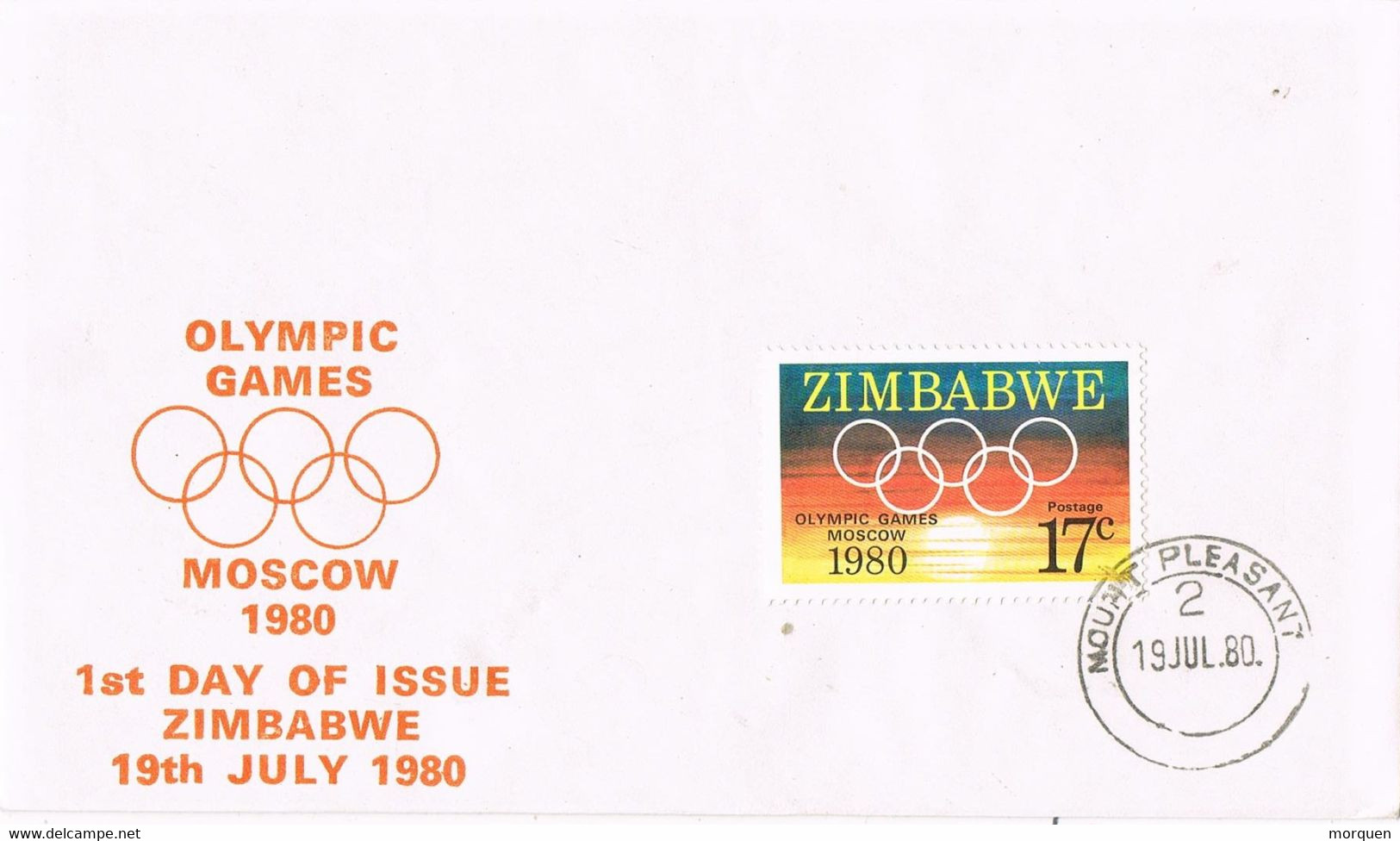 41546. Carta F.D.C. MONT PLEASANT (Zimbabwe) 1980. Olympic Games Moscu - Zimbabwe (1980-...)