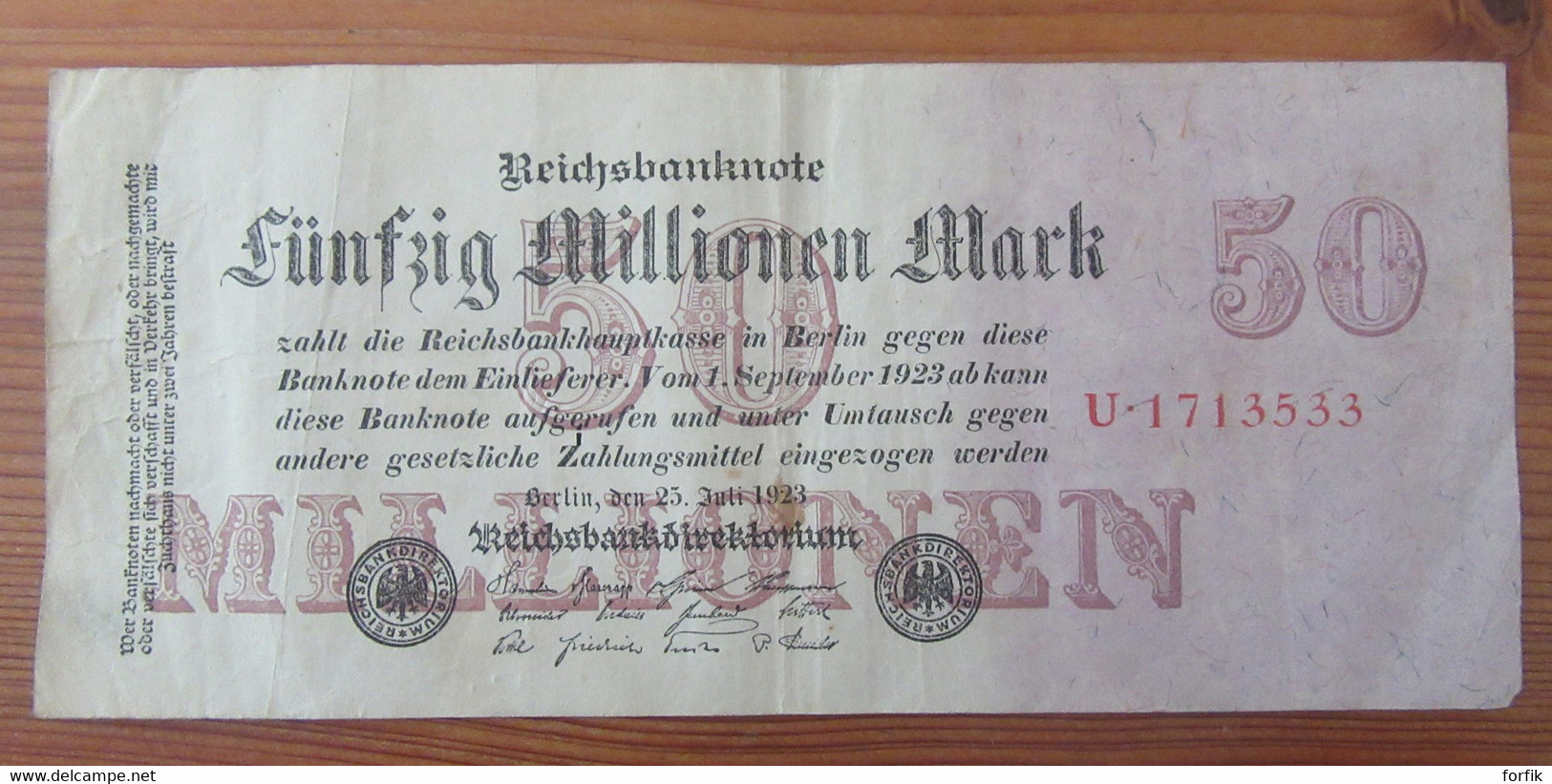 Allemagne - Billet Uniface 50 000 000 / Fünfzig Millionen Mark 1923 - 50 Millionen Mark