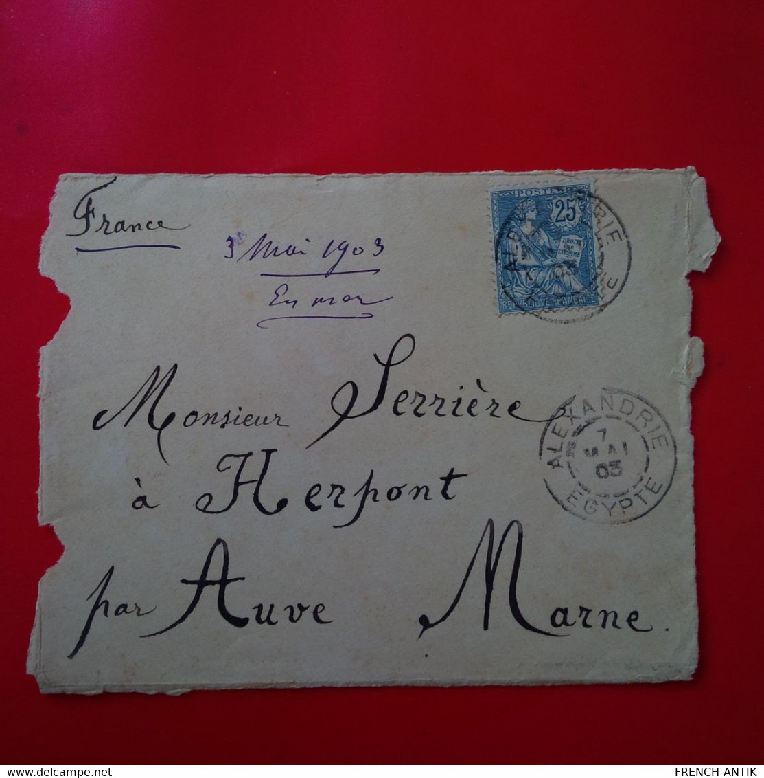 DEVANT DE LETTRE ALEXANDRIE POUR HERPONT 1903 - 1866-1914 Khedivato Di Egitto