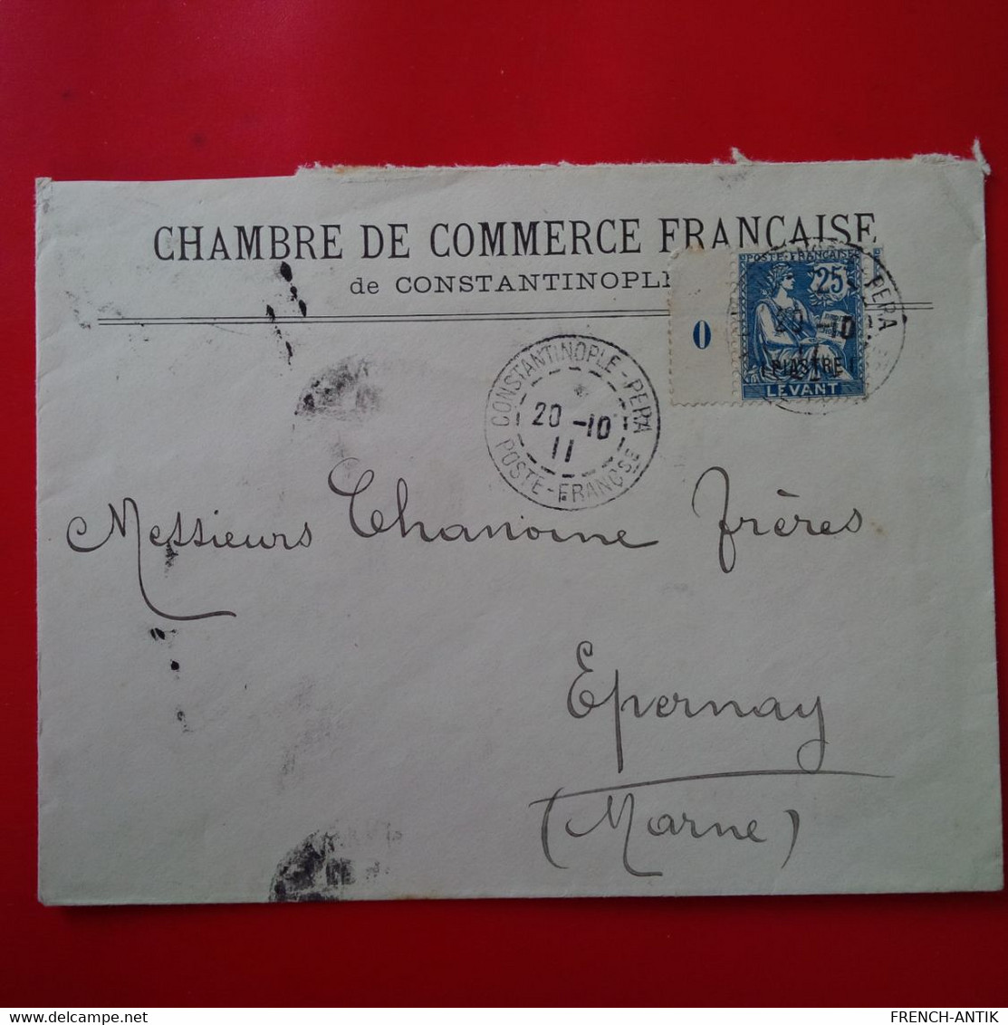 LETTRE CONSTANTINOPLE E.ROSSETTO POUR EPERNAY 1909 TIMBRE LEVANT AVEC SURCHARGE - Covers & Documents