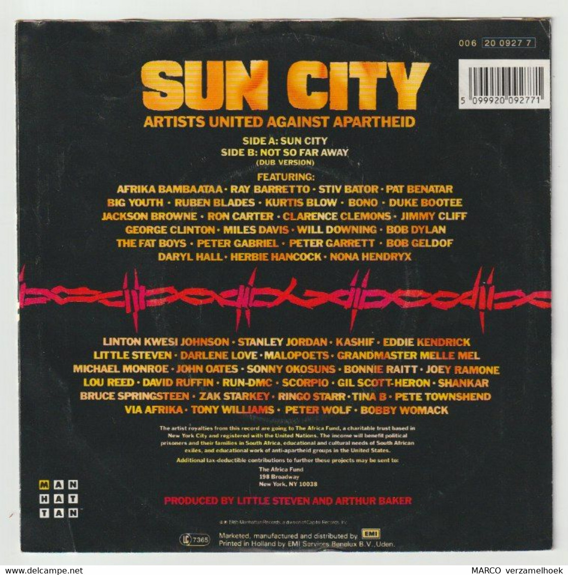 45T Single Artists United Against Apartheid - Sun City Bono-bruce Springsteen - Ediciones Limitadas