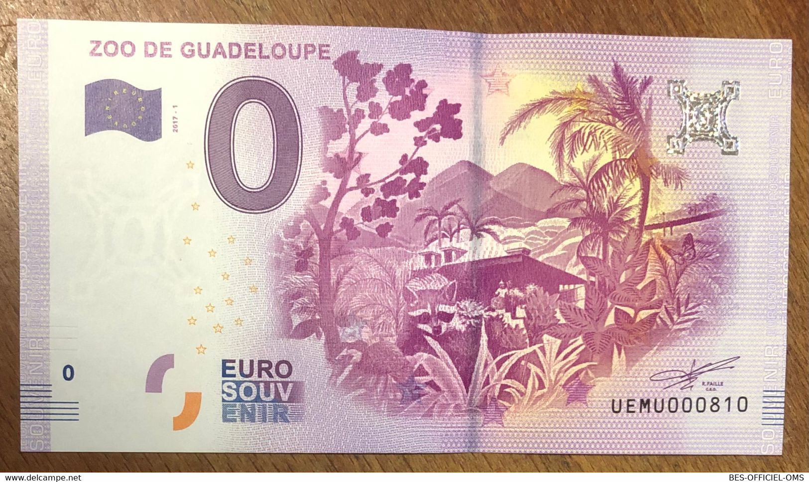 2017 BILLET 0 EURO SOUVENIR DPT 97 GUADELOUPE ZOO ZERO 0 EURO SCHEIN BANKNOTE PAPER MONEY BANK - Essais Privés / Non-officiels