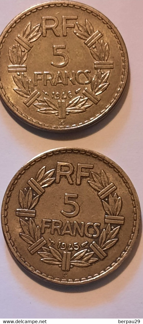 2 Monnaies De 5 Francs - 1945 C Et 1946 C BRONZE Lavrillier - Altri & Non Classificati