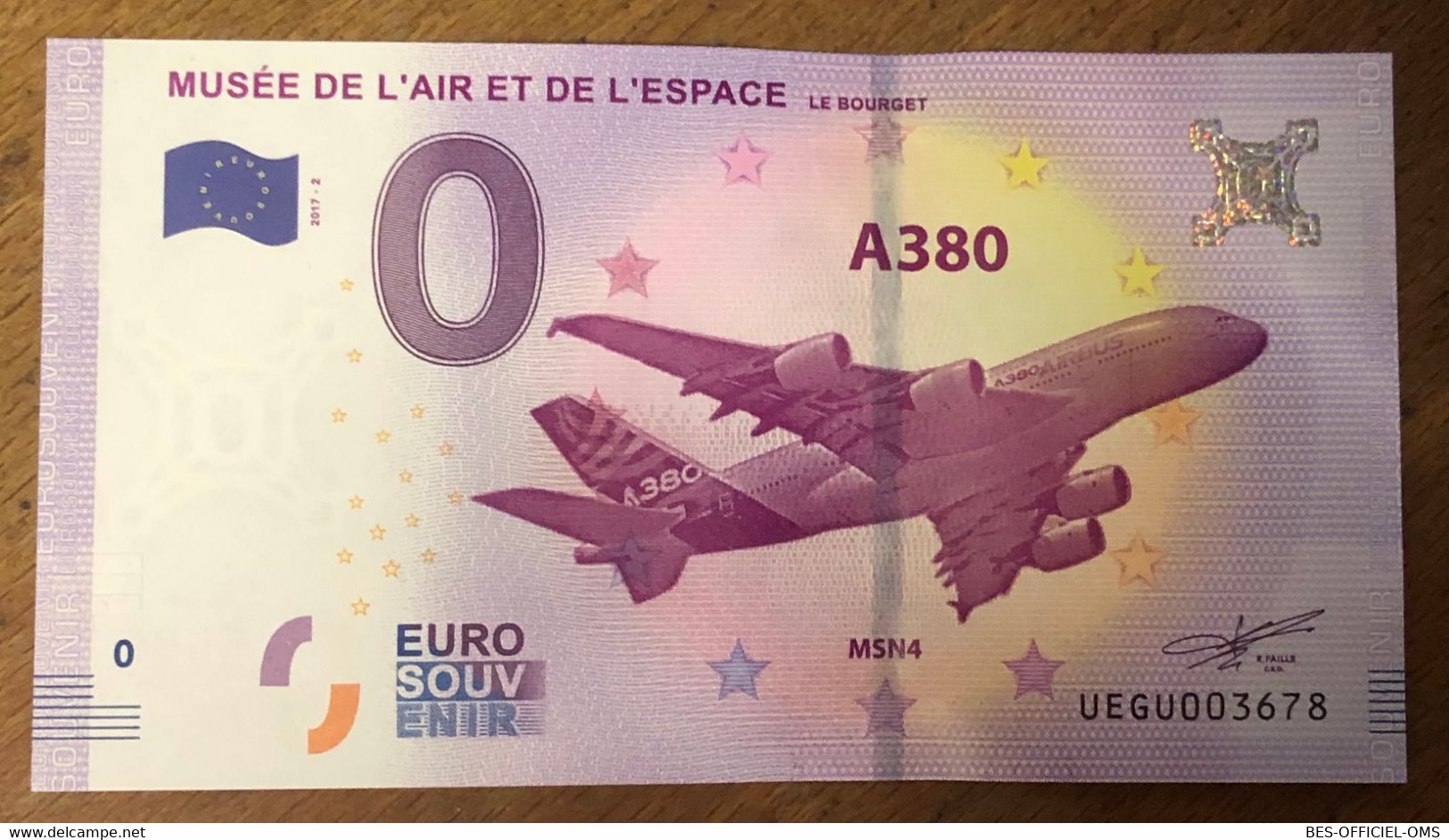 2017 BILLET 0 EURO SOUVENIR DPT 93 LE BOURGET MUSÉE DE L'AIR A380 ZERO 0 EURO SCHEIN BANKNOTE PAPER MONEY BANK - Essais Privés / Non-officiels